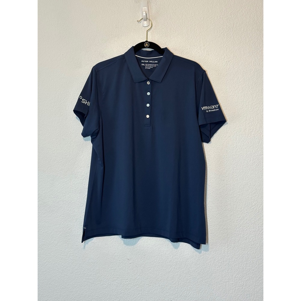Peter Millar Womens XXL Black Performance Polo Shirt UPF 50+ VMWare SHI Logo‎